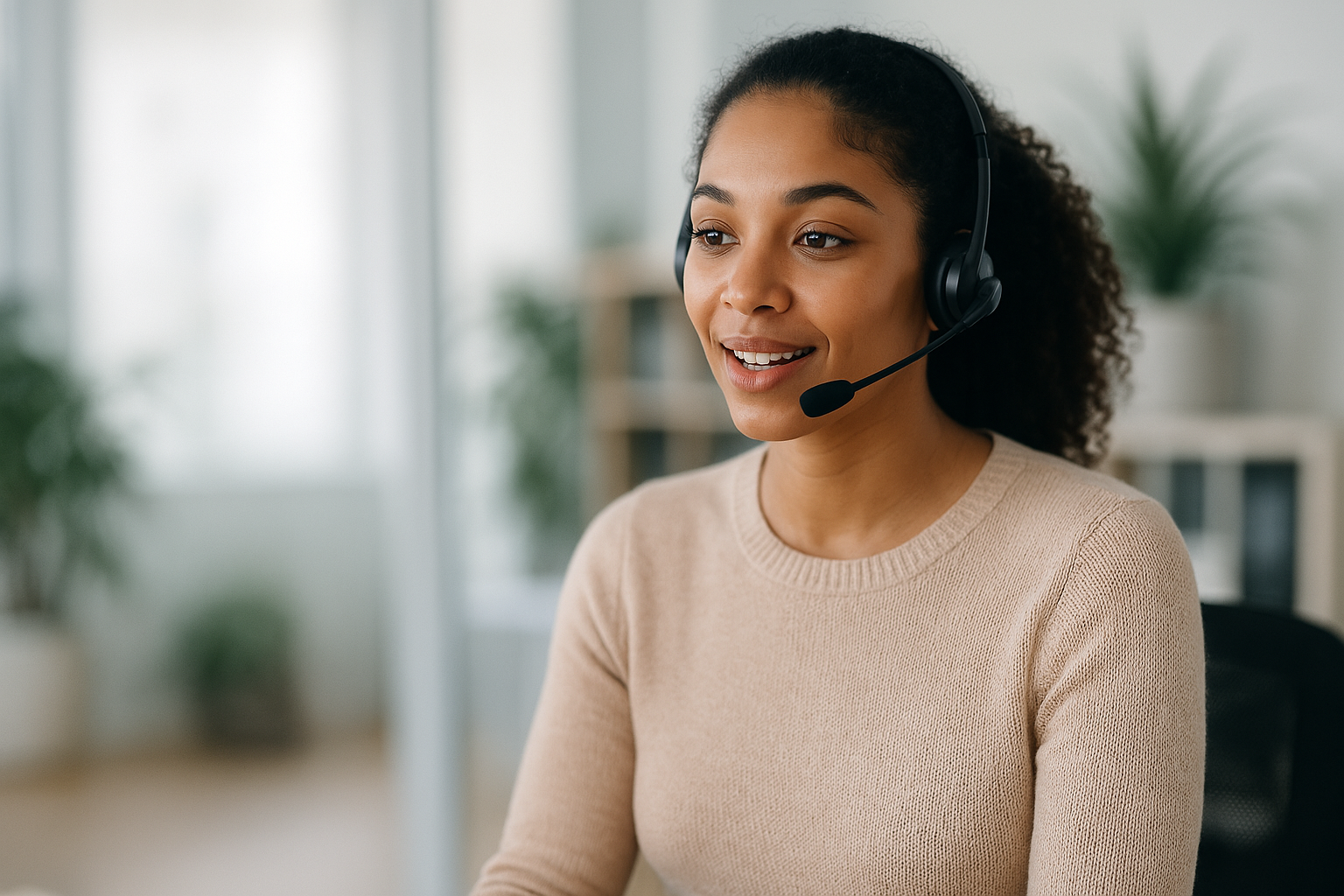 Customer support representative with headset
